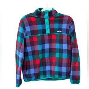 Lands' End Multicolor Plaid kids  Pullover Fleece - over the head - pockets /